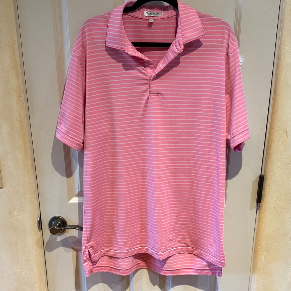 Peter Millar Pink and White Striped Polo Shirt